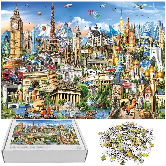 ZECATL Puzzles 1000 Pieces for Adults European Landmarks Difficult and Challenge Jigsaw Puzzle