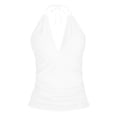 thumbnail image 3 of Women's Tankini Top No Bottom V Neck Swim Top - Nylon & Spandex, Ruched Design for Tummy Control, 3 of 3