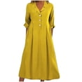 thumbnail image 1 of Pisexur Robes d'Automne pour Femmes 2024 Col Rabattu Manches 1/2 Robe Maxi Mode Élégante Couleur Unie Robes de Retour à la Maison Décontractées Fluides Col en V Boutonnée Robe de Cocktail, 1 of 6