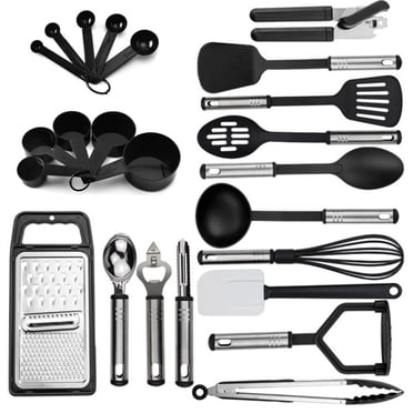Amdohai Stainless Steel Kitchen Utensil Set 24 Pcs Non-Stick and Heat Resistant Cooking Utensils Set Kitchen Tools Useful Pots and Pans Accessories and Kitchen Gadgets (Black)