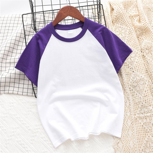 Meichang Short Sleeve T-Shirts for Toddler Boys Girls Color Block Raglan Shirts Casual Crew Neck Summer Tops Soft Cotton Basic Tees Purple 8 Years