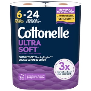 Cottonelle Ultra Papier toilette doux, Tissu de toilette fort, 6 Mega Rolls