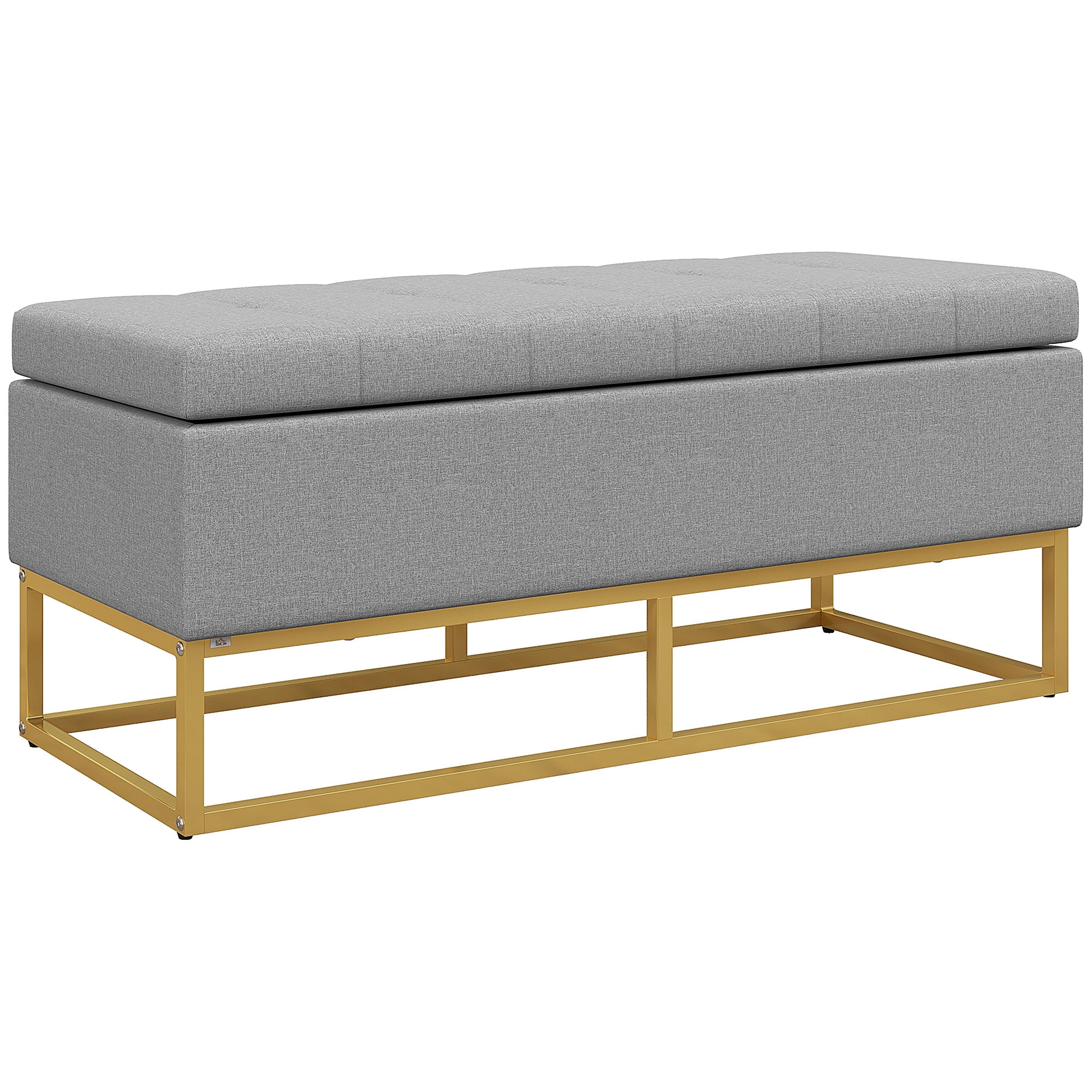 HOMCOM Storage Ottoman with Flip Top, Upholstered Storage Bench Grey