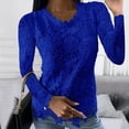 thumbnail image 1 of Jsaierl 2024 Automne Chemises en Dentelle pour Femmes Manches Longues Blouses Unies Confortables Col Rond Chandail Décontracté Mode Hauts pour Dames, 1 of 5