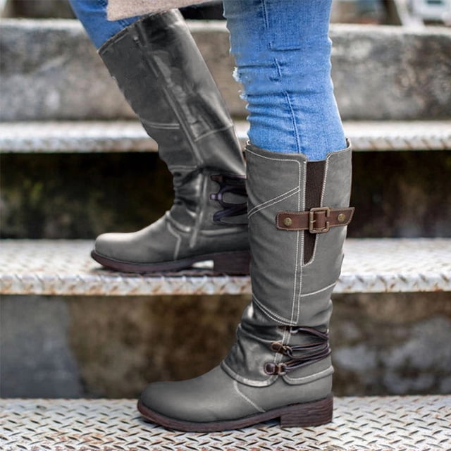 XZNGL Bottes pour Femmes Bottes Bottines Femmes Dames Mode Décontractée Talons Carrés Longues Bottines Chaussures à Enfiler