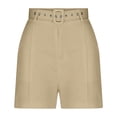 thumbnail image 4 of LOVZFMLL Women's Solid Suit Pant With Pockets Waisted Shorts With Belt Beige M, 4 of 6