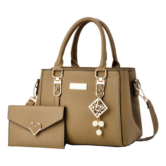 Faraee 2Pcs Purses and Handbags for Women Fashion Shoulder Crossbody Tote Bag Top Handle Satchel Set with Wallet Khaki
