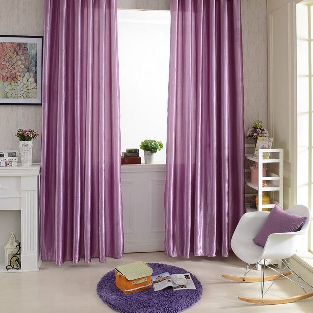 Langgg New Rod Pocket Top Solid Color Satin Curtain Panel Window Curtains