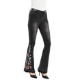 thumbnail image 3 of Womens Floral Daisy Embroidered Mid Rise Bell Bottom Flare Frayed Hem Jeans, 3 of 5
