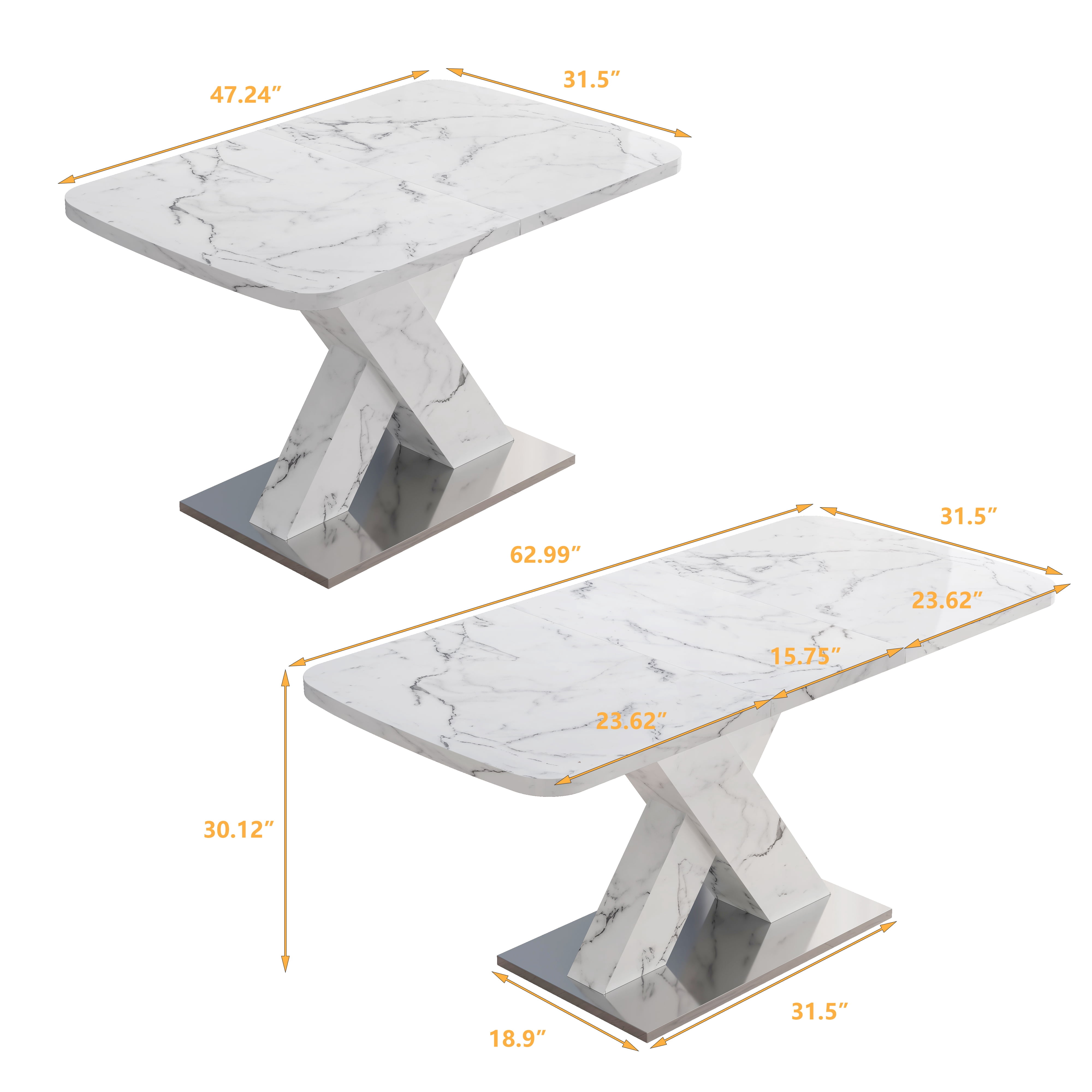 Homy Casa Extendable Marble Top Dining Table with Sturdy MDF X-Legs, Easy Assembly, Modern Design, Space-Saving, Perfect for Contemporary Kitchens and Dining Rooms