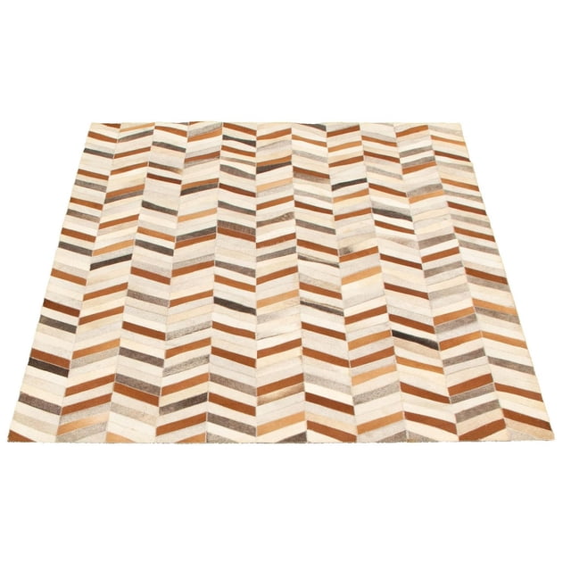 ECARPETGALLERY 4'8" x 6'7" Contemporary Cowhide Patchwork Handmade Area Rug for Living Room, Dining Room and Bedroom in Brown