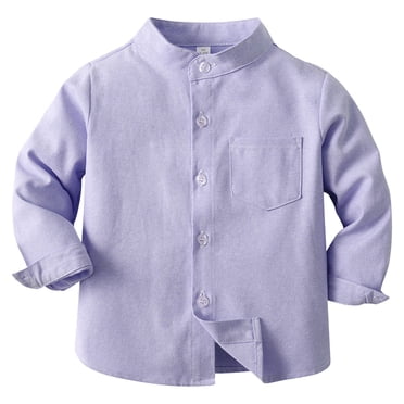 Splozh Boys Dress Shirt Boys' Long Sleeve Shirts Button Down Cotton Dress Casual Solid Tops with Chest Pocket Light Purple,7-8 Years