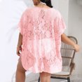 thumbnail image 4 of Pisexur Robe à Manches Courtes à Col en V pour Femme, Robe de Plage Unie à Manches Courtes avec Empiècements Ajourés, Chemise de Couverture Surdimensionnée, Robe à Manches Courtes pour Femme, Jupe pour Femme, 4 of 4