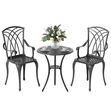 Outsunny Ensemble Bistro de Patio 3 Pcs, Table Basse avec Trou pour Parasol, Brun
