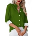 thumbnail image 2 of Besolor Button Down Shirts for Women Solid Color Long Sleeve Colared Tops Loose Office Blouses for Casual Work, 2 of 5