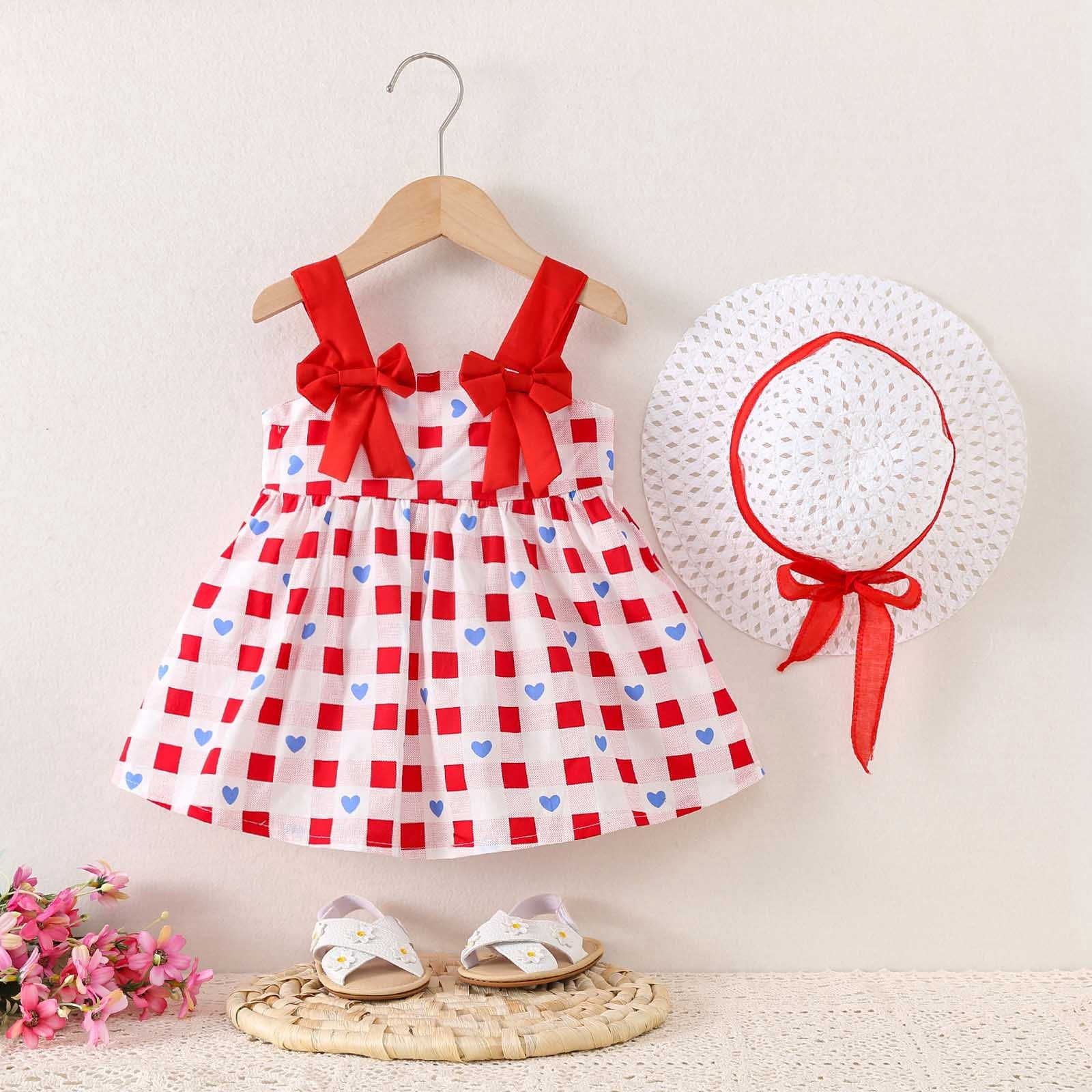 Robes Sans Manches pour Bébés Filles, Robes Tutu, Robe d'Été pour Bébé Fille avec Chapeaux, Ensemble 2 Pcs, Robe de Fête pour Bébé Fille 3-12 Mois