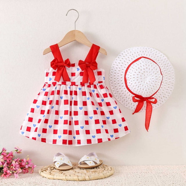 Robes pour Bébé Fille Sans Manches, Robes Tutu Fille, Robe d'Été avec Chapeaux, Deux Pièces, Robe de Printemps pour Bébé Fille 3-4 Ans