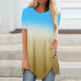 thumbnail image 2 of Pompotops Femmes Grande Taille Bouton Imprimé Col Rond Manches Courtes T-shirt Irrégulier Blouse Tops, 2 of 5