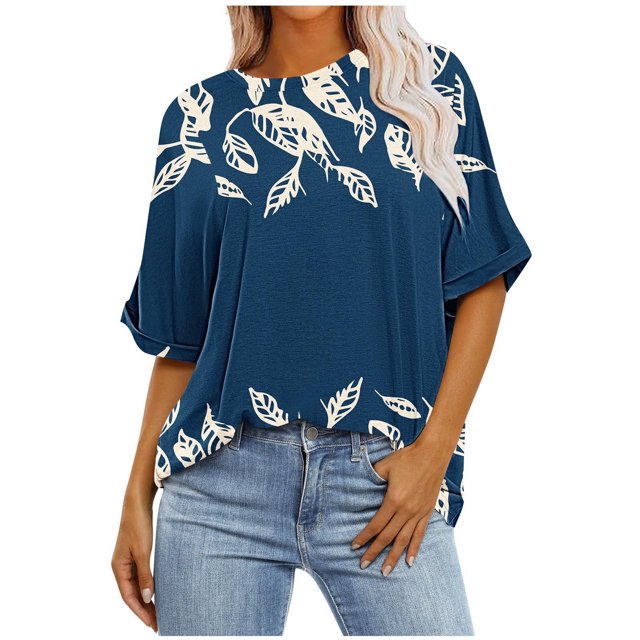 Pisexur Hauts d'Été pour Femmes Mode Décontractée Manches Courtes Col Rond T-Shirts Confortables Amples Surdimensionnés Imprimé Floral Blouses Hauts Mode T-Shirts Imprimés Graphiques Grande Taille Tops de Sortie S-5TG