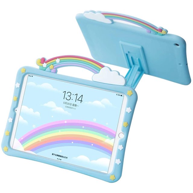 Multicolor Rainbow Bridge Cute Cartoon Case for iPad, Soft Shockproof Silicone Back Cover with Built-in Bracket,Food-Grade Silica Gel,Especially for Children(ipad mini5)