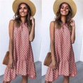 thumbnail image 2 of Women Dress Sleeveless Dot Vest Dress Ruffled Loose Ruffled Round Neck Loose Dress, Pink, XL, 2 of 6