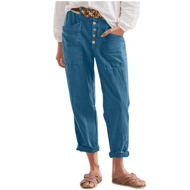 Abcnature Women's Summer Casual Buttoned and Linen Loose Pants Linen Pants for Women