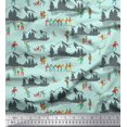 thumbnail image 1 of Soimoi Green Velvet Fabric Humans,Sleigh & Mountains Holiday Print Fabric by Yard 58 Inch Wide, 1 of 3