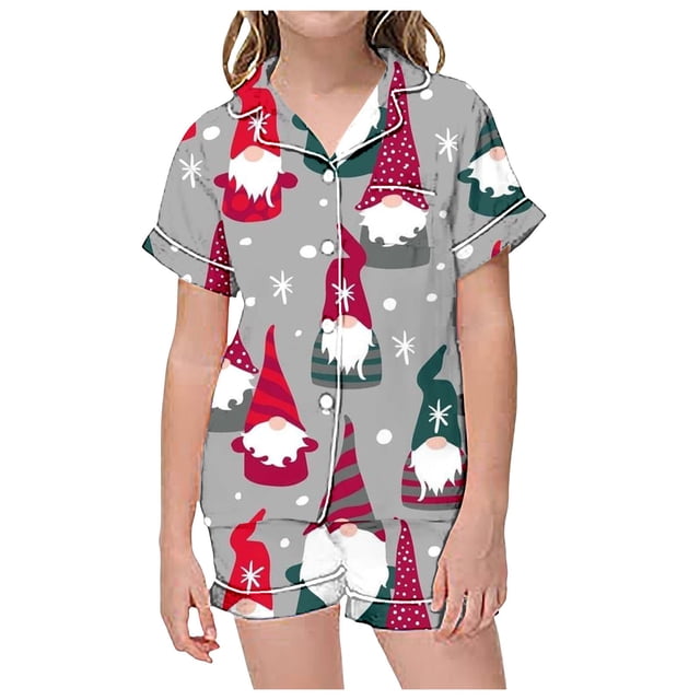 2025 Imprimé de Noël pour Enfants Pyjama Court Tenue de Nuit Survêtements Garçons Manches Courtes Shorts Cardigan Pyjamas pour Enfants Ados Pyjamas Deux