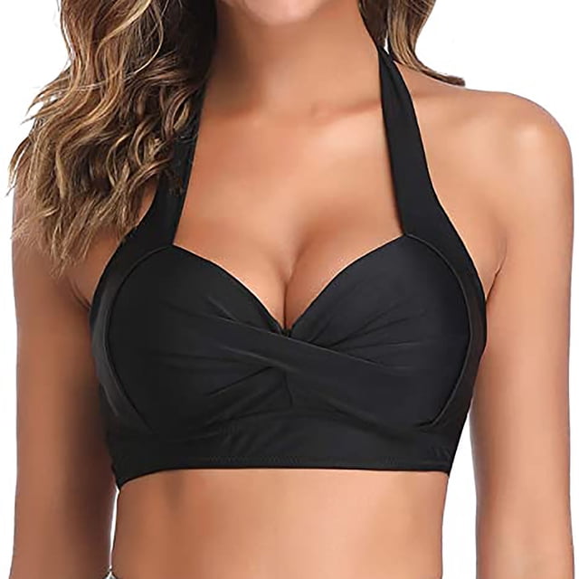 yievot Haut de Bikini pour Femme Mode Femme Aguichant Maillot de Bain Multicolore à Dos Nu Froncé Taille Haute Hauts de Bikini