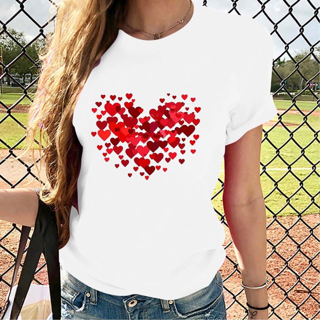 YLHFASHION T-Shirts de la Saint-Valentin pour Femmes 2025 Décontractés à Col Rond à Manches Courtes T-Shirts Mode à Imprimé Graphique de Cœur Hauts Tee Offres du Jour Liquidation T-shirt à Manches Courtes pour Femme