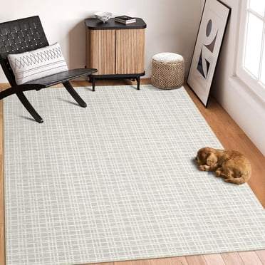 Washable Rug Non Slip Modern Checkered Rug Soft Faux Wool Floor Carpet Indoor Contemporary Plaid Print Rug Non Shedding Throw Carpet for Bedroom Living Room Dining Room Office