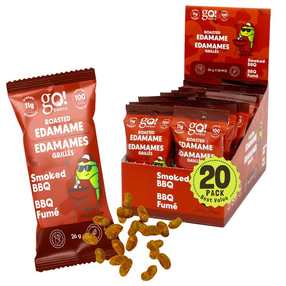 Value-Pack 20x26g Jimmy Sevigny GoBeanz Crunchy Roasted Edamame, Smoked BBQ, High Protein Plant-Based Snack, Gluten Fre