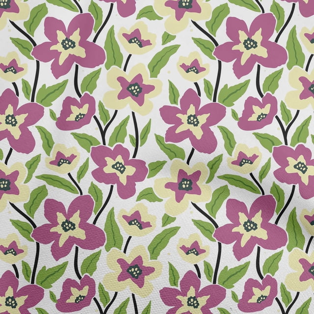 oneOone Polyester Lycra White Fabric Florals Craft Projects Decor Fabric Printed By The Yard 56 Inch Wide