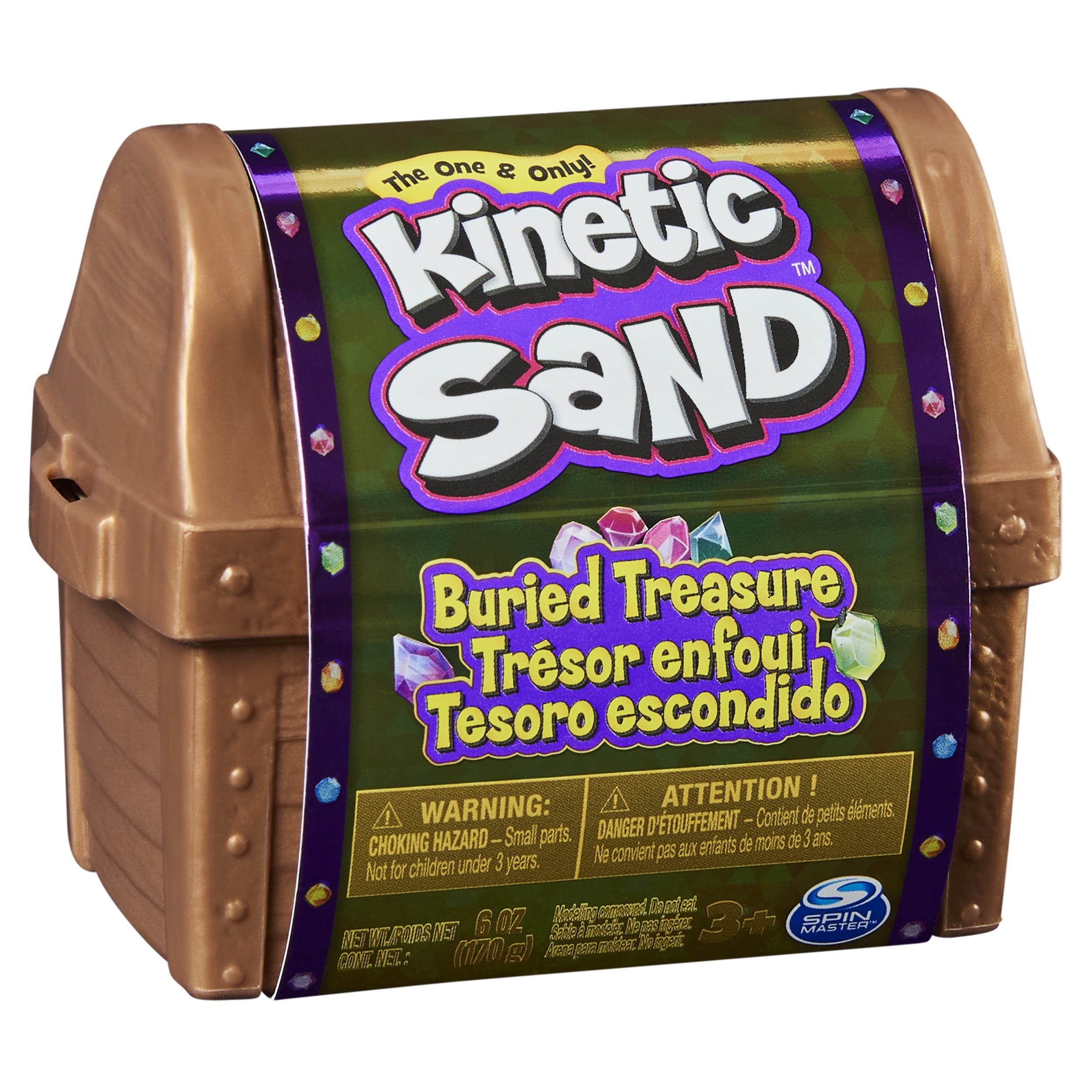 Kinetic Sand, Coffret Trésor enfoui avec 170 g de sable modelable et un outil caché surprise (les styles peuvent varier), jouets sensoriels pour les enfants à partir de 3 ans