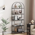 thumbnail image 2 of 5 Tier Bookshelf, Arched Metal Frame Bookcase with Wood Shelf, Tall Standing Storage Rack, 2 of 7