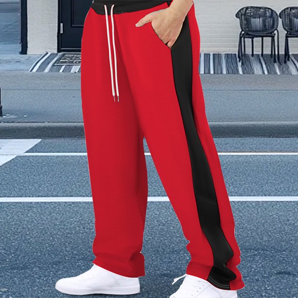 LNWUY Men's Baggy Wide Leg Sweatpants Double Waisted Color Block