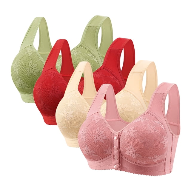 Plebaso Women's Everyday Bras Front Closure Full Coverage Bra 4 Pack No Underwire Bralettes for Ladies