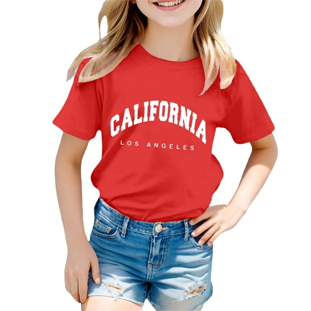 WEAIXIMIUNG Camisoles à Soutien-Gorge Intégré pour Femmes Garçon et Fille Mode Décontractée Imprimé Col Rond Ample T-Shirt à Manches Courtes Haut 10-11 Ans