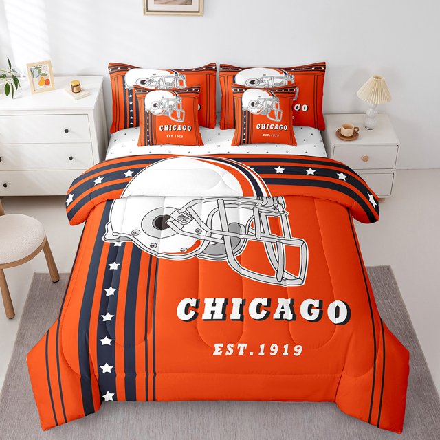YST 7Pcs American Football Comforter Set with Sheets, Football Helmet, Queen