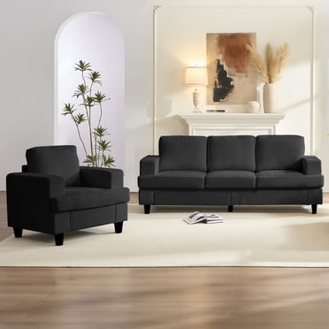Puremind 2 Piece Sofa Set for Living Room, Sofa and Armchair Living Room Furniture Sets, Chenille Upholstered Sofa Couch for Apartment, Dark Gray