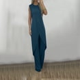 thumbnail image 3 of Ensembles en Lin Deux Pièces pour Femmes Ensembles 2 Pcs pour Femmes Ensemble de Vêtements Femme Col Rond Sans Manches Hauts Pantalons Ensembles Style Pantalon Complet S_953 Survêtements pour Femmes Bleu Marine m, 3 of 6