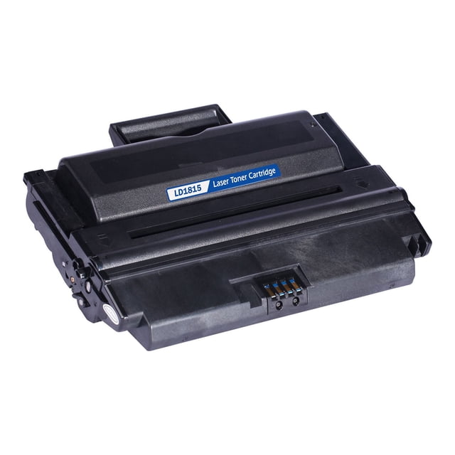 L-ink Compatible Dell 1815 Toner Cartridge (310-7945) shown in a front angled view, a black plastic laser toner cartridge with a blue LD1815 label, compatible with Dell 1815 and 1815DN printers, ISO14001 and ISO9001 certified, delivering up to 5000 pages of clear, crisp laser print quality, ideal for economical toner replacement in office printers.