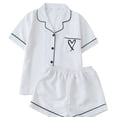 thumbnail image 1 of cfhntfmh Womens Pajama Sets Pj Set Cute Heart Print Short Sleeve Button down Shirt with Shorts 2 Piece Pjs Set, 1 of 4