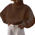 thumbnail image 1 of Fortune Women Mock Neck Sweaters Solid Color Long Sleeve Loose Knit Pullover, 1 of 2