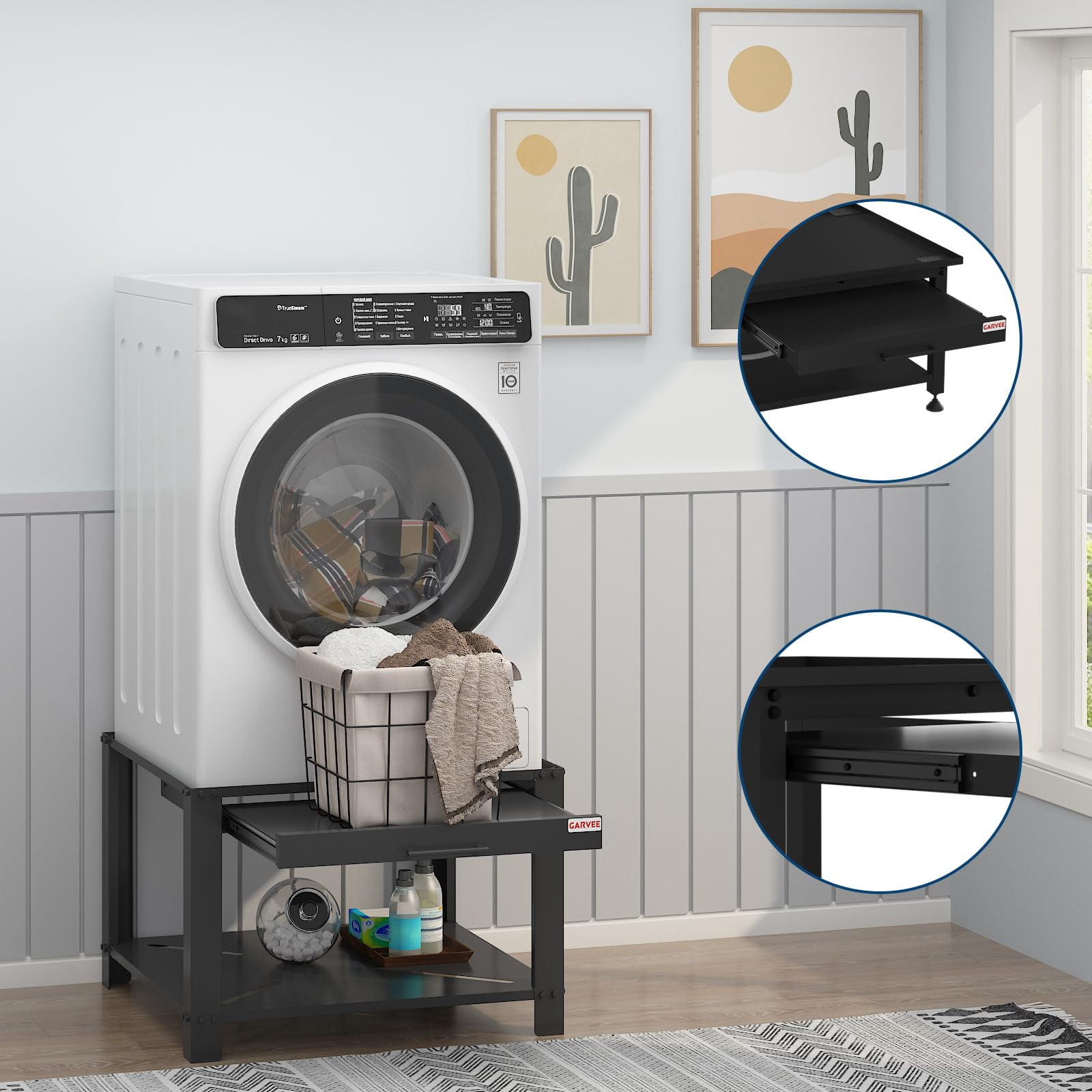 29" Laundry Pedestal with Pullout-Shelf, Pedestal Universal Fit Anti-Vibration Washing Machine Stand with Base Storage, 800 lbs Capacity, Black