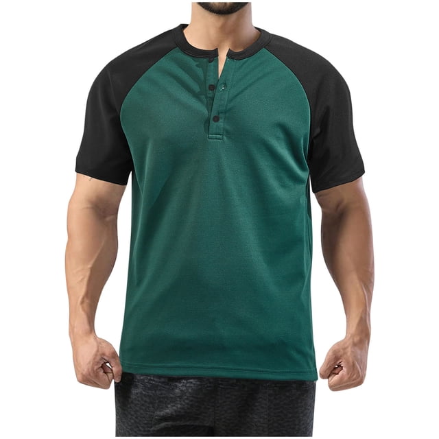 Plebaso Mens Fashion Shirts Short Sleeve Casual T-Shirts Color Block Summer Button up T Shirts for Men