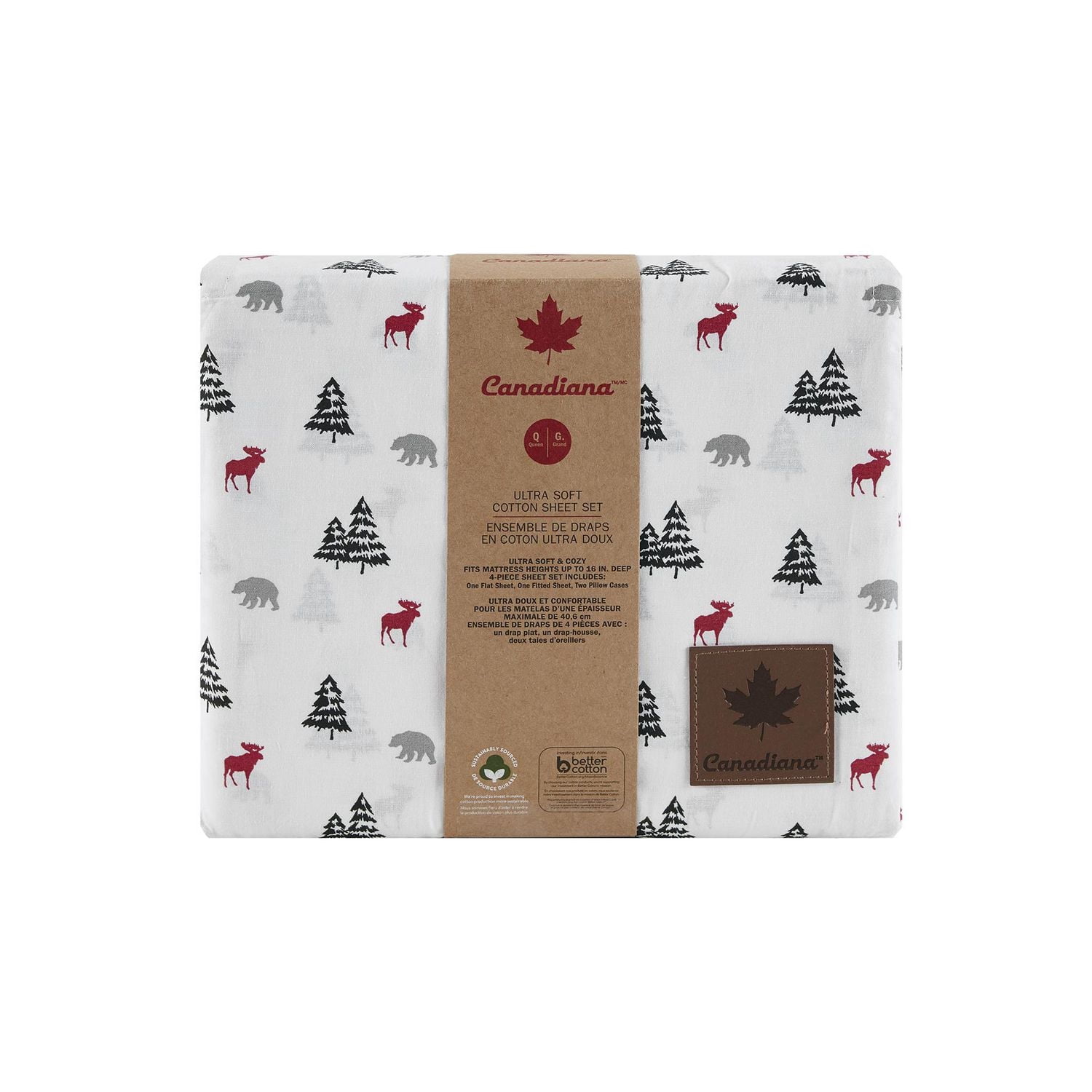 4 pièce Ensemble de Draps en Coton Ultra Doux Canadiana