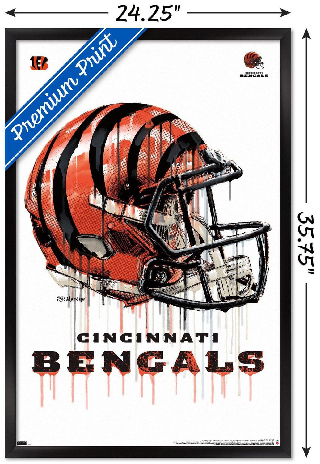 NFL Cincinnati Bengals - Drip Helmet 20 Wall Poster with Magnetic Frame