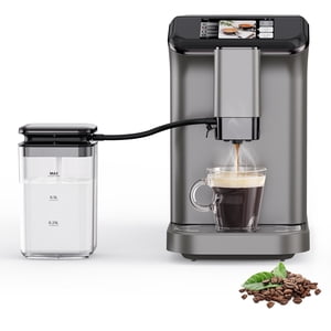 Fully Automatic Espresso Machine, Touchscreen Control Espresso Coffee Maker with 0.75l Milk Container & 1.5l Water Tank, Drip Coffee Maker, Built-in Stainless Steel Coffee Grinder, Grau Gold