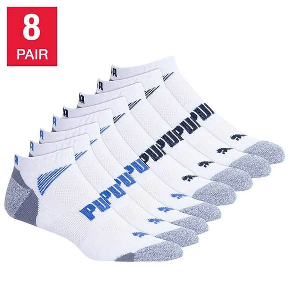 Puma Men's No Show Sock, 8-pair White pair with Gray Shoe Size 6-12